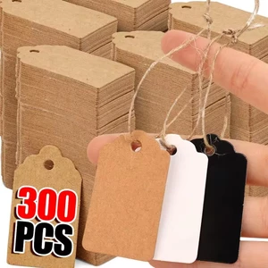Thẻ treo trống có thể tùy chỉnh để ghi nhãn sản phẩm | Thẻ giấy Kraft có dây, 3 màu tùy chọn, 100 / 200 / 300 chiếc