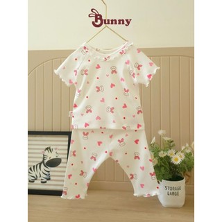 (3-24M) Bộ quần lửng bé gái in họa tiết Bunnybaby chất thun cotton borip