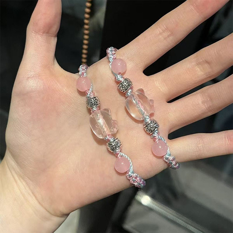 Vòng tay Hello Kitty dệt tay màu xanh hồng - phụ kiện quà tặng đáng yêu