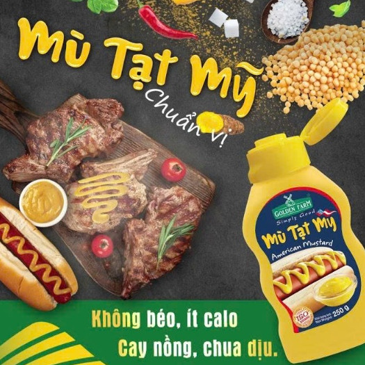 Mù Tạt Vàng Golden Farm Chai 250g Chuẩn Vị Mỹ, Mù Tạt Vàng Nguyên Chất Cay Nồng, Thơm Ngon