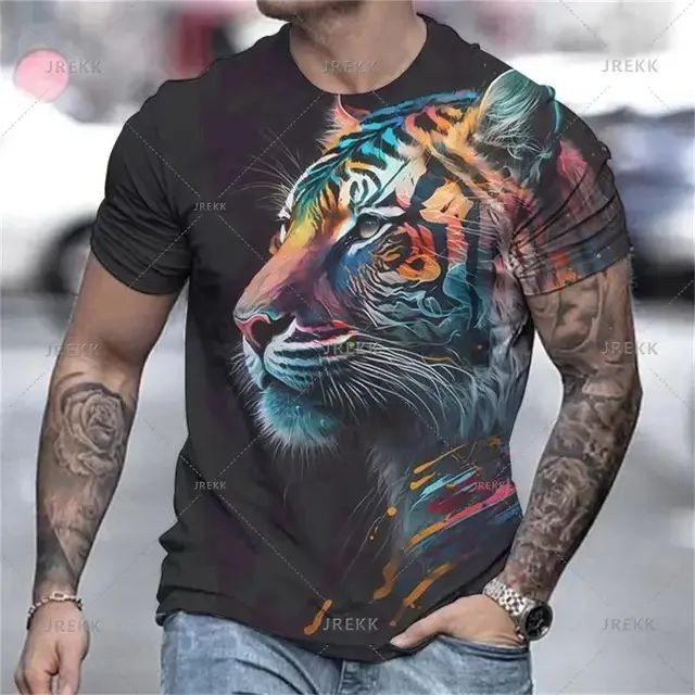 Áo thun nam in hình con hổ 3D - Họa tiết động vật cho áo dạo phố thời trang