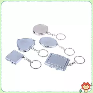 Trái Tim Tròn Hình Vuông Hình Vuông Gương Mỹ Phẩm Hai Mặt Kim Loại Gấp Móc Khóa Gương Trang Điểm