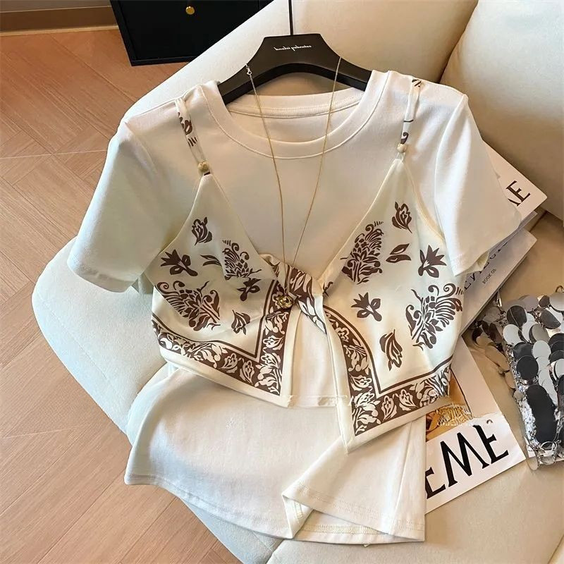 Milyfashion Áo Hai Mảnh Màu Sắc Tương Phản, Khâu Giả, Tay Ngắn, Size Lớn - Thời Trang Cho Nữ
