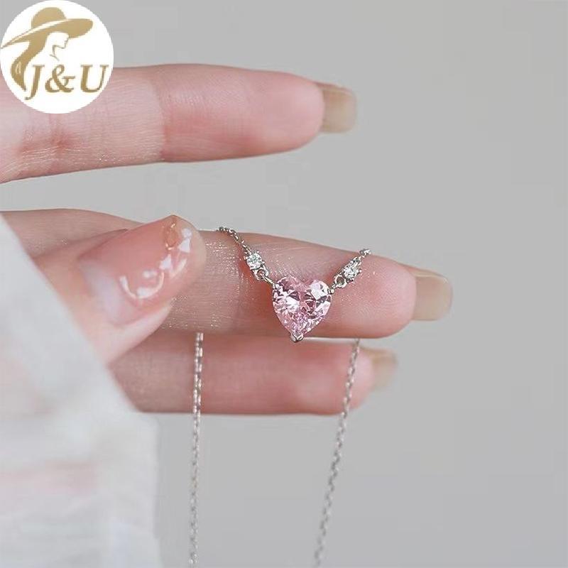 Vòng cổ zircon hồng hình trái tim, pha lê sáng bóng - Trang sức thời trang cho nữ và bé gái