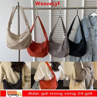 Túi Đeo Vai WEAVELYF, Túi Đeo Ngang Dung Tích Lớn Đơn Giản Hàn Quốc, Túi Hobos Thể Thao Vải Màu Trơn Nhẹ Nữ