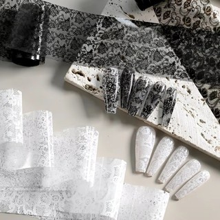 DWELLCO Đề Can Trang Trí Móng Tay Họa Tiết Sọc Ren, Da Báo Đen Trắng, Hiệu Ứng Kim Sa Lấp Lánh