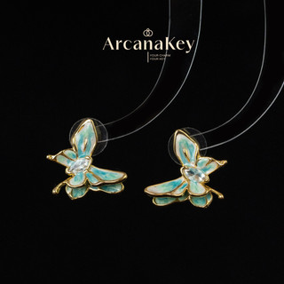 Bông tai bướm cổ điển ArcanaKey - Hoàn thiện men nhỏ giọt, thiết kế thanh lịch bất đối xứng