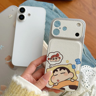Ốp điện thoại ngủ cặp đôi Crayon Shin-chan Nene cho iPhone 17 / 16 / Pro / 15Plus / 14 / 13 / 12 / 11 / Kết cấu da phủ kim loại Vỏ bảo vệ chống sốc và chống rơi