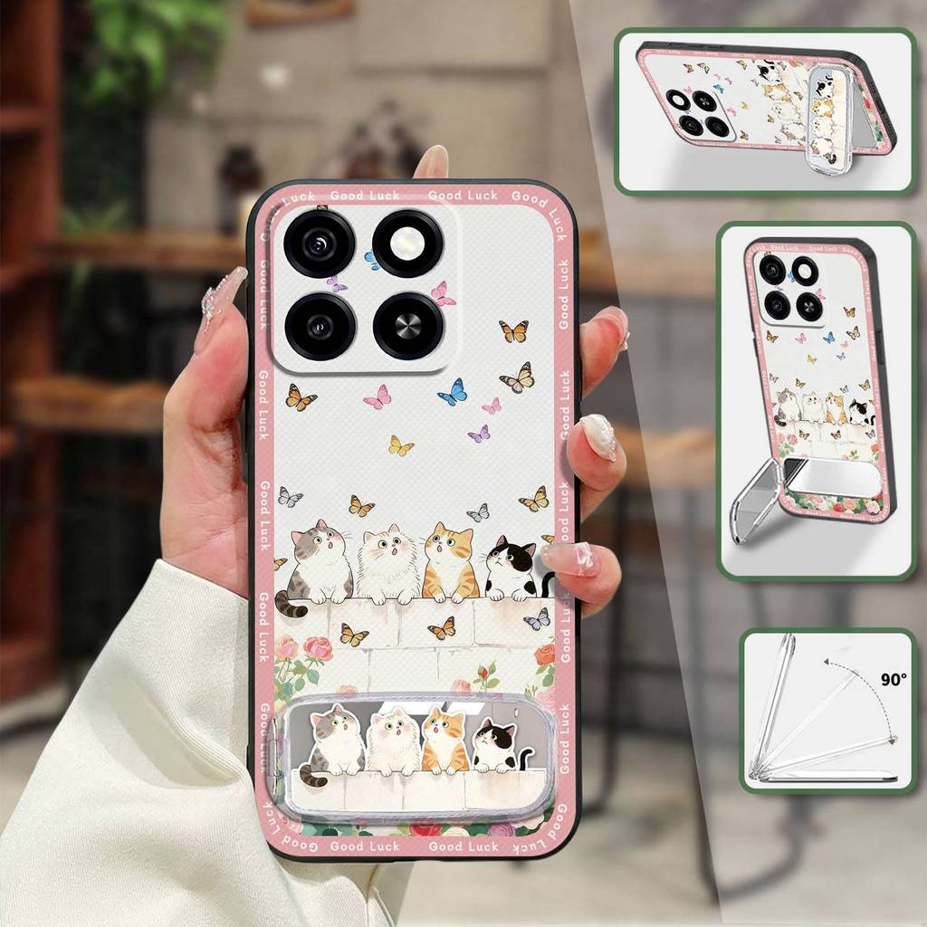 Ốp Điện Thoại Ốp lưng ZTE Blade A35 / A55 Bọc Toàn Bộ Ba Chiều 3D Chống Bụi Bẩn Thêu Sang Trọng Hoạt Hình Silicon Giá Đỡ Điện Thoại Vải Chống Thấm Nước Miếng Dán Gương