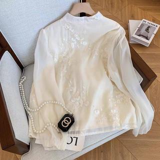 Áo sơ mi retro phong cách Trung Hoa thêu tay, cổ đứng sang trọng