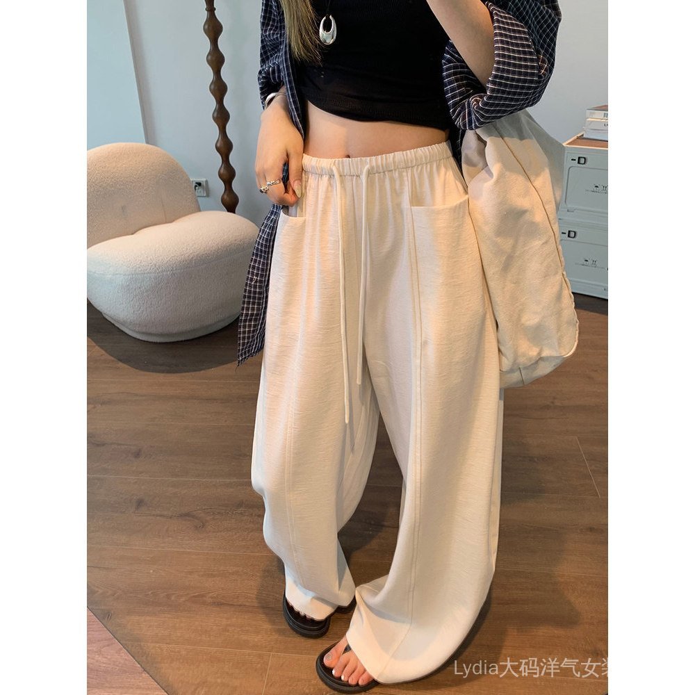<![Giảm giá 10%] Quần ống rộng phong cách hè, chất liệu mỏng, dáng drape thẳng, thiết kế cao eo, phù hợp thời trang nữ