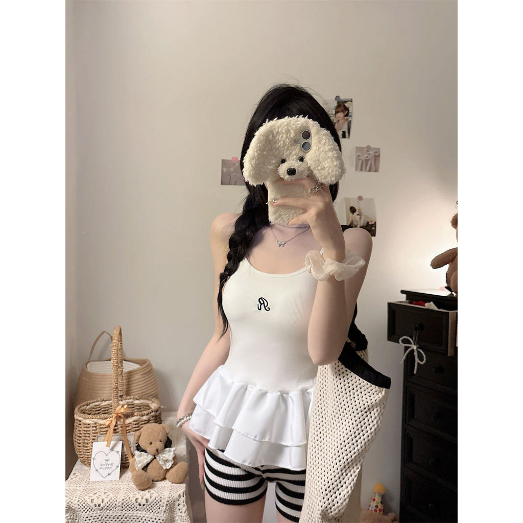 Milyfashion Ba Lê Phong Cách Thêu Chữ Cái Có Miếng Lót Ngực Sling Phong Cách Mới Niche Slim-fit Slimer Look Layered Hot Girl