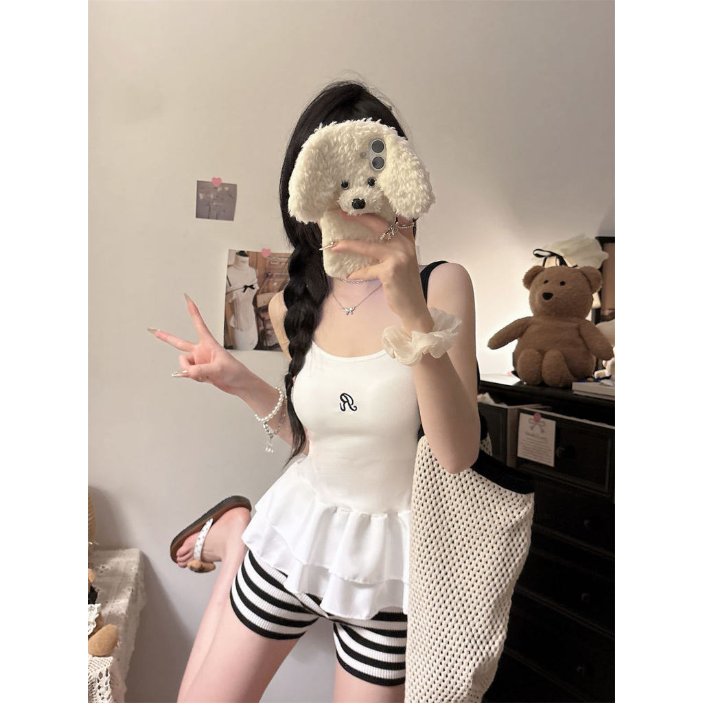Milyfashion Ba Lê Phong Cách Thêu Chữ Cái Có Miếng Lót Ngực Sling Phong Cách Mới Niche Slim-fit Slimer Look Layered Hot Girl