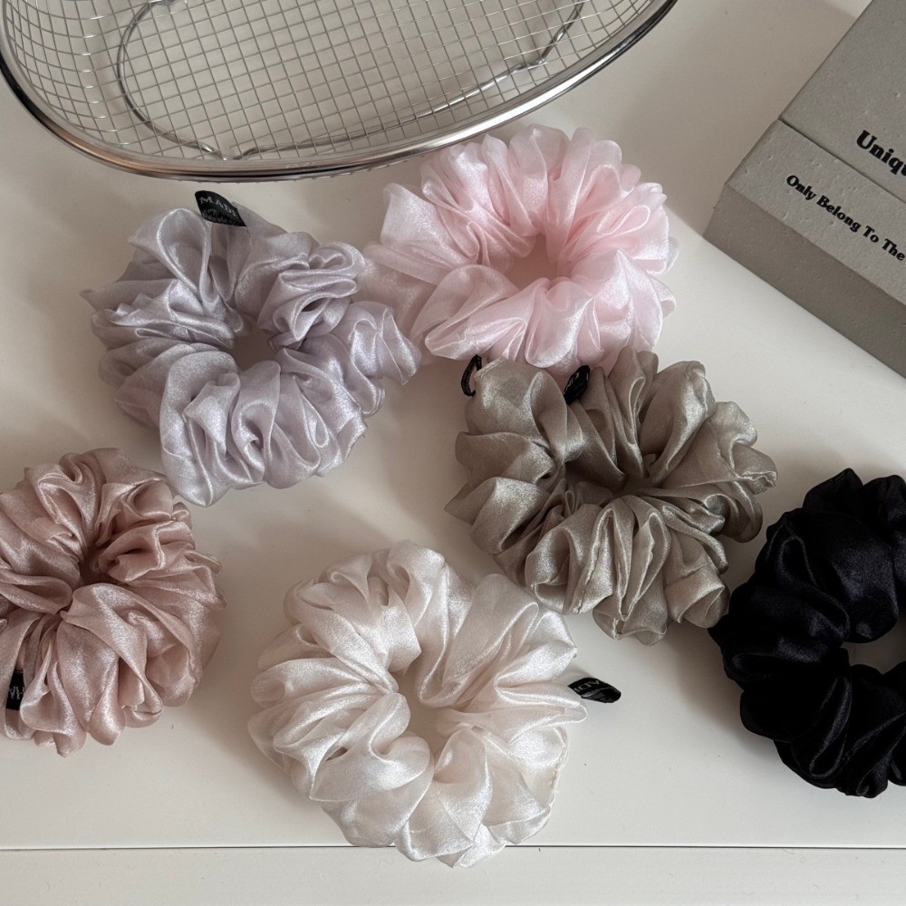 Hululu - Lưới Đơn Giản Xếp Ly Scrunchy, Dây Buộc Tóc Kích Cỡ Lớn, Phong Cách Sang Trọng