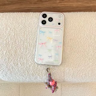 Ins Color Bow Thích hợp cho iPhone17PROMAX Side Love Phone Case 16Pro / 15 Trong suốt 14