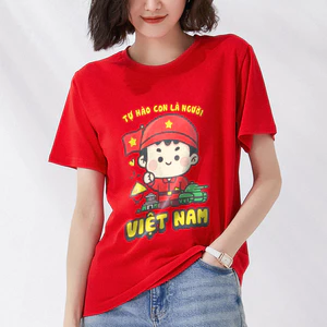 Áo Thun Việt Nam Chibi, Size Trẻ Em Và Người Lớn, Vải Poly Thái Mặc Mát Dầy Dặn, Size Từ 7 - 95kg, KINGCOTTON02
