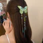 Kẹp tóc hình bướm thêu màu xanh lá cây, tua rua hạt ngọc bích - Phong cách Trung Quốc Hanfu phù hợp đám cưới và hàng ngày