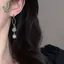 Bông Tai Thả Đồng Dài Thời Trang, Đá Quý Tổng Hợp Cắt Tròn - Trang Sức Cô Dâu Elegant