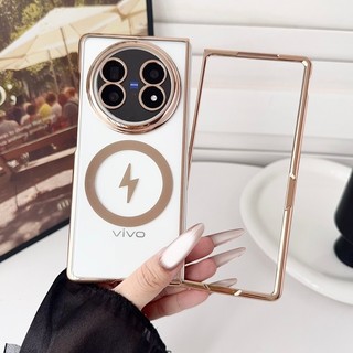 Ốp lưng trong suốt mạ điện từ tính cho Vivo X Fold 5 Fold3 Pro 3 6D Vỏ chống sốc khắc Laser