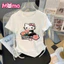 Áo sơ mi ngắn tay in hình hoạt hình Hello Kitty mùa hè dễ thương có thiết kế dây rút có gân
