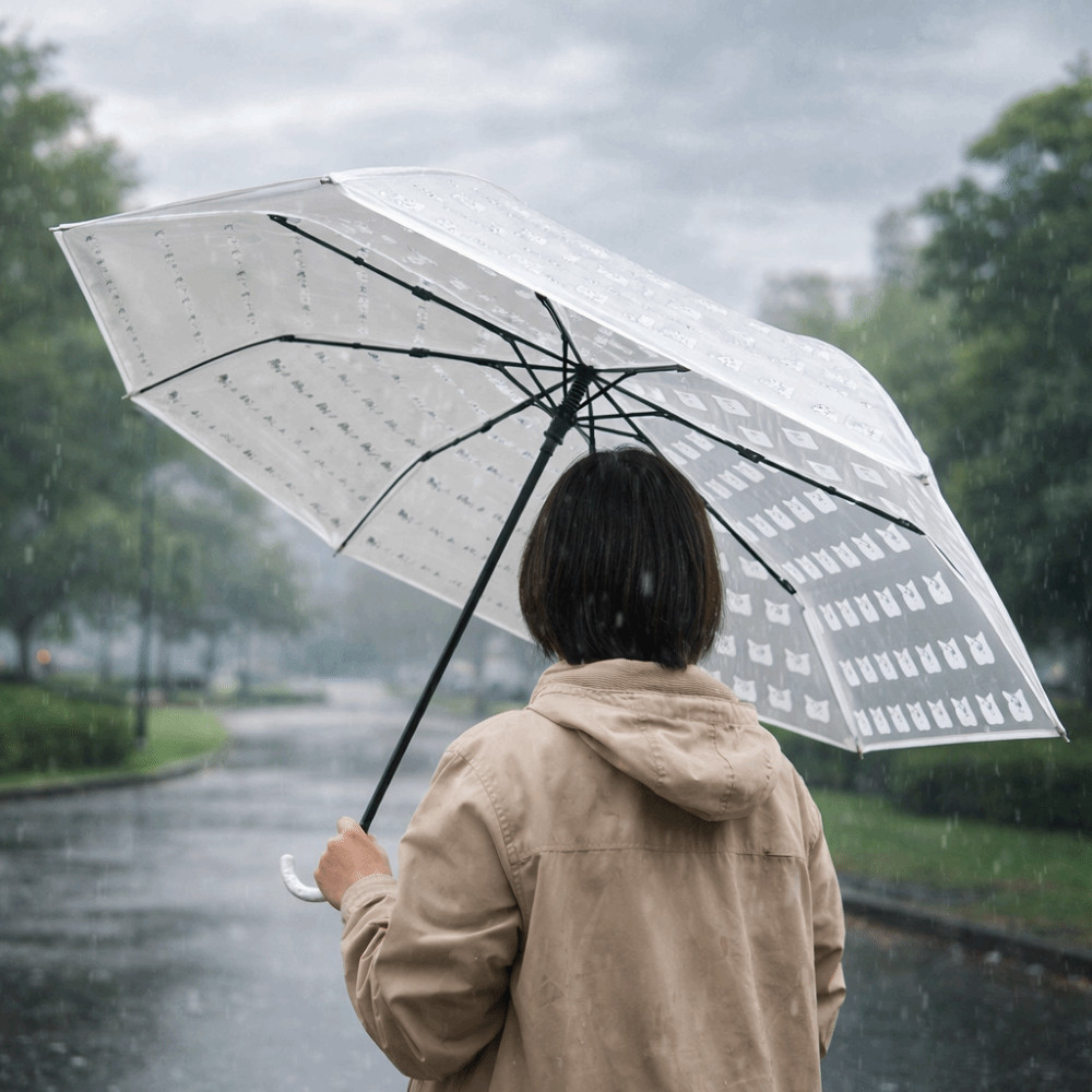 Ô gấp LACYESUK chống nước với họa tiết hoạt hình mèo, phù hợp cho học sinh và người dùng di động