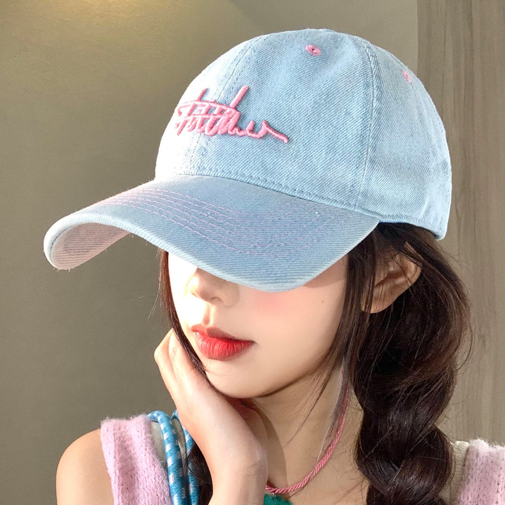 Mũ Bóng Chày Denim Nữ Thêu Rửa, Phong Cách Retro, Rộng Vành Giúp Mặt Nhỏ Hơn