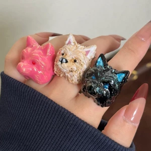Dễ Thương Husky Puppy Men Dầu Nhỏ Giọt Vòng ins Phong Cách Kim Loại Phiên Bản Rộng Động Vật Cao Cấp Xếp Chồng Nhẫn