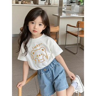 Áo thun in hình gấu may mắn dễ thương dành cho bé gái，nhiều kiểu dáng, thoải mái khi mặc，phù hợp cho trẻ em từ 1-12 tuổi