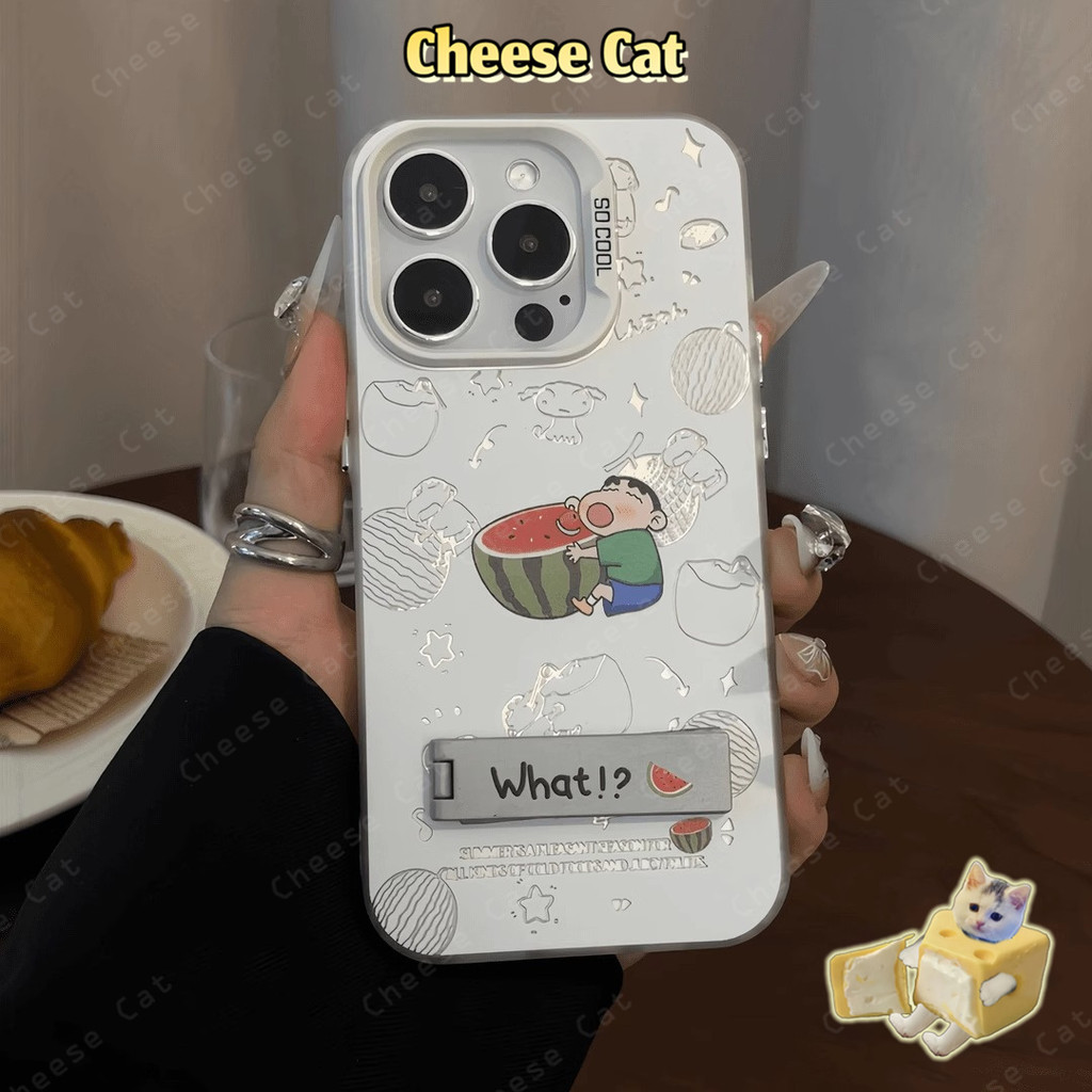 Shin Ốp Lưng Màu Trắng Dừa Dưa Hấu Cho iPhone 14 13 15 12 11 16 17 Pro Max 16E Xs Max XR 7Plus Vỏ Có Giá Đỡ Kim Loại
