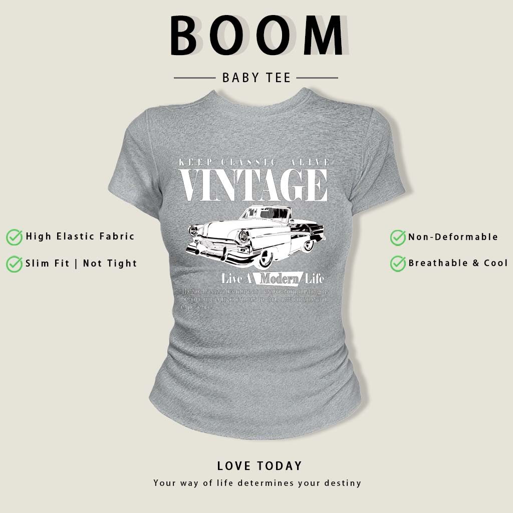 BOOM Áo Baby Tee Nữ Cotton Ôm Body-Áo Thun Ngắn Tay Y2K In Hình PhongCách Mùa Hè, Cổ Tròn Hàng Đầucách hàn quốc phongW28
