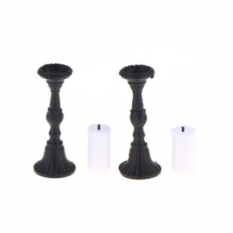 [DPN-t] Hộp đựng nến trang trí nhà búp bê 2 chiếc Bộ thu nhỏ với 2 nến Kim loại Candlesti cho đồ nội thất Mini Trang trí trưng bày mới