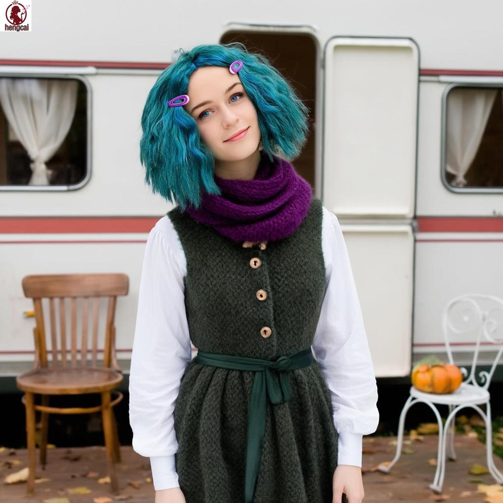 Cosplay tóc giả Inside Out màu xanh - phù hợp cho sự kiện Halloween và buổi hòa nhạc