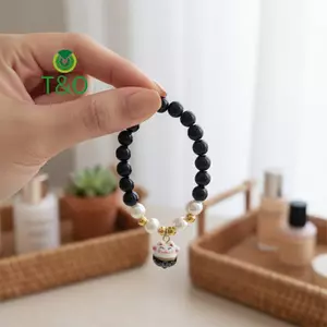 Vòng tay mèo may mắn từ đá tự nhiên, dây co giãn, phong cách boho, trang sức đẹp cho tiệc tùng