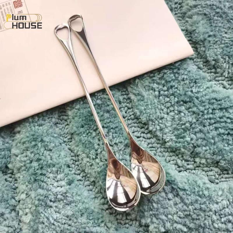 PlumHOUSE 2 Chiếc Thìa Cà Phê Bằng Thép Không Gỉ Tay Cầm Dài Kem Món Tráng Miệng Thìa Trà Cho Dã Ngoại Drinkware Bộ Đồ Ăn Nhà Bếp Cung Cấp VN