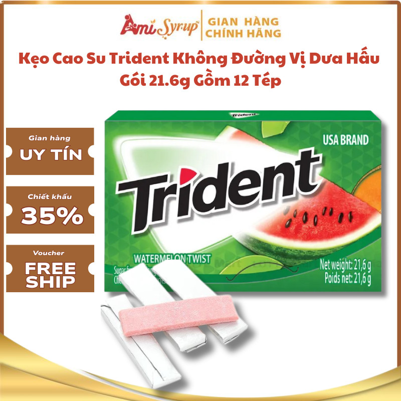 [Combo Giá Sỉ] Kẹo Cao Su Trident Không Đường Vị Dưa Hấu Gói 21.6g Vỉ 12 Tép, Tiện Lợi Nhỏ Gọn