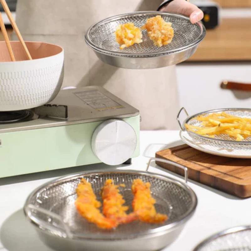 Combo Khay + Vỉ Lưới Inox 201 Cao Cấp - Đa Năng Lọc Dầu/Ráo Dầu Nhanh, Chịu Nhiệt Tốt, Bền Bỉ, 22/24/26cm