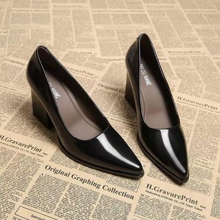 Giày Cao Gót Nữ Mũi Nhọn Dày Gót Slip-On Nông Miệng 35-42