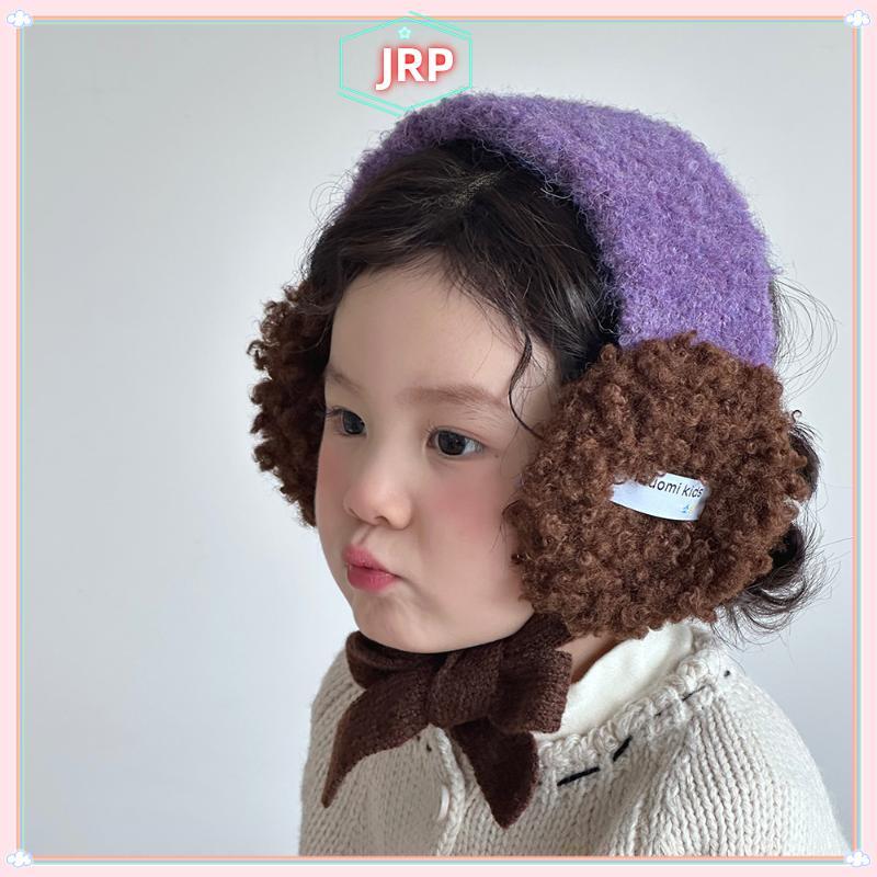 JRP INS Style Trẻ Em Bé Gái Sang Trọng Buộc Tai Thiết Kế Khóa Màu Mùa Đông Ấm Áp Dệt Kim Bịt Tai Dày Ấm Áp Dệt Kim Earmuffs JRP