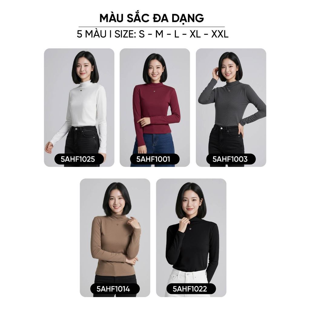 Áo giữ nhiệt nữ CARDINA chất liệu nỉ lông cừu dài tay cổ cao 5cm có tag trang trí ngực 5AHF10