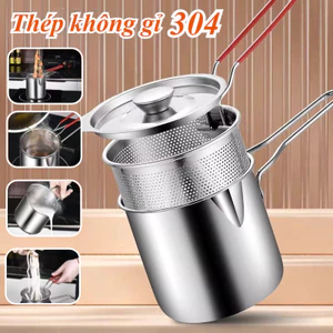 Nồi Chiên Ngập Dầu Inox 304 1200ml - Kèm Rổ Lọc Dầu Tiết Kiệm, An Toàn Cho Mọi Bếp, Tay Cầm Cách Nhiệt Chống Bỏng