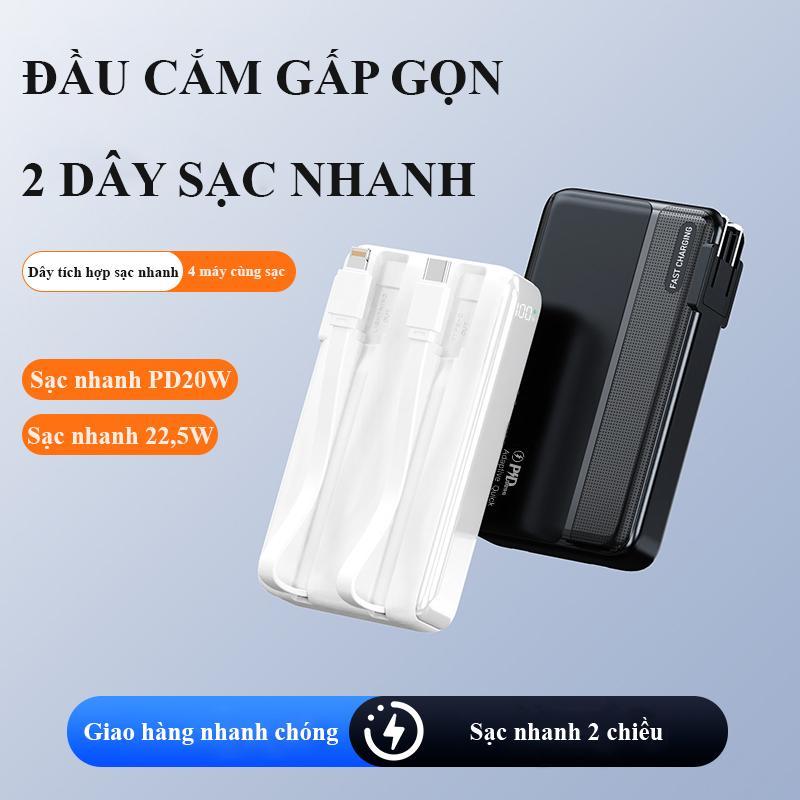 Sạc Dự Phòng 30000mAh 22.5W - Sẵn Chân AC & Cáp TypeC/LN - Sạc Nhanh Đa Năng, Màn Hình LED