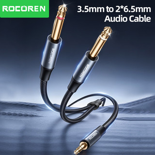 Rocoren 3.5mm Đến Đôi 6.5mm Cáp AUX Adapter Cáp Âm Thanh 6.5 Jack Sang Stereo 3.5 Jack Cho Bộ Khuếch Đại Bộ Chuyển Đổi 6.35mm