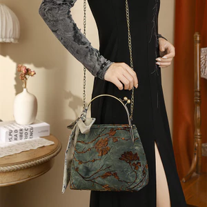 Túi xách nữ sợi mây thơm 66789 / Túi xách nhung Jacquard / 21 * 10 * 17cm / Ly hợp tiệc sườn xám cổ / Khăn lụa nhung Túi vuông nhỏ