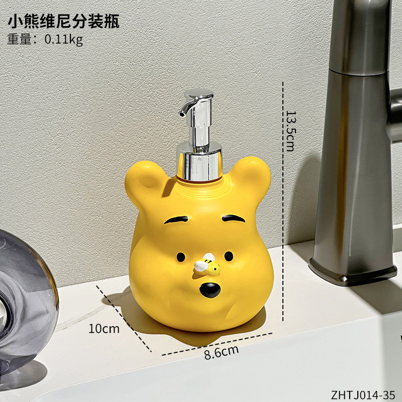 Hộp đựng xà phòng hình Winnie The Pooh dễ thương, Chai có thể đổ lại đa chức năng để rửa tay và dầu gội phòng tắm
