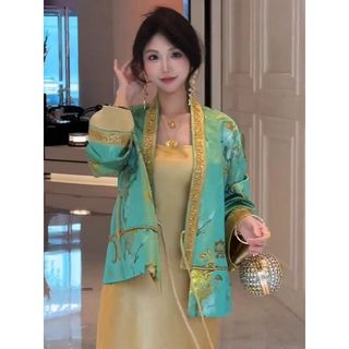 Bộ Váy Nữ cao cấp kiểu Trung Hoa thanh lịch: Áo khoác và váy dây lụa sang trọng