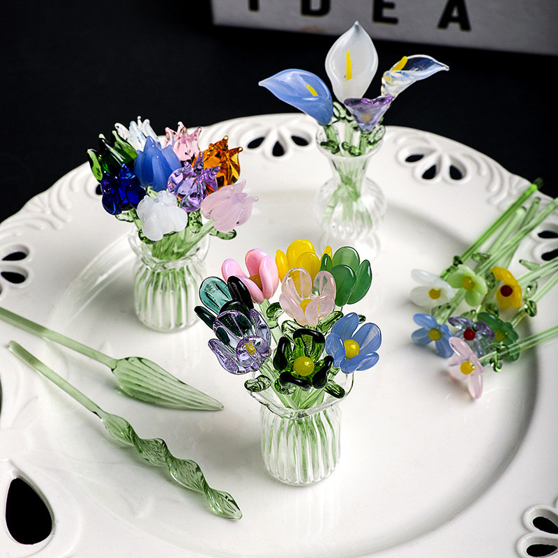 Nhật Bản Dễ Thương mini Handmade Thủy Tinh Hoa Thủy Tinh Handmade Nhiều Màu Sắc Hoa Nhỏ Đồ Trang Trí Mô Phỏng Bó Hoa Để Bàn Đồ Trang Trí ZUQN