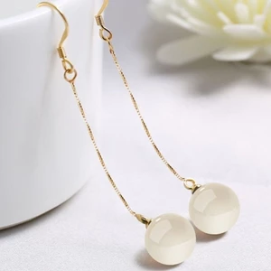 Bông tai dài hạt tròn đá cao cấp, phong cách mới