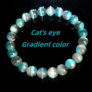 Vòng tay mắt mèo chuyển màu Unisex 8mm - Hạt tròn - Màu gradient - Hiệu ứng mắt mèo - Handmade - OL Commute & Daily Wear &