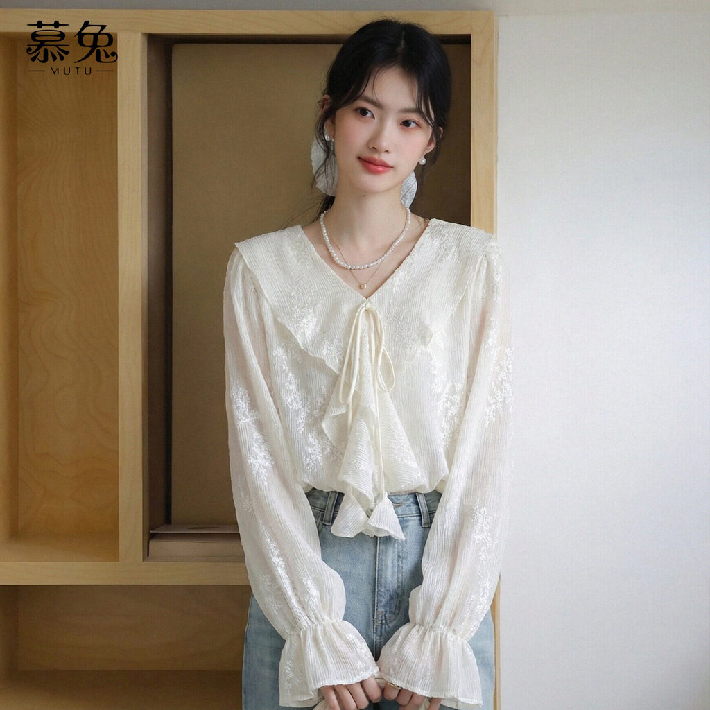 Mutu Áo sơ mi nữ Jacquard xù mùa xuân 2026 phong cách mới tinh tế