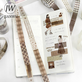 JIANWU 5 Cuộn / bộ Phế Liệu Vải Series Vintage Gird Phong Cảnh Chất Liệu Cắt Băng Washi Sáng Tạo DIY Tạp Chí Văn Phòng Phẩm